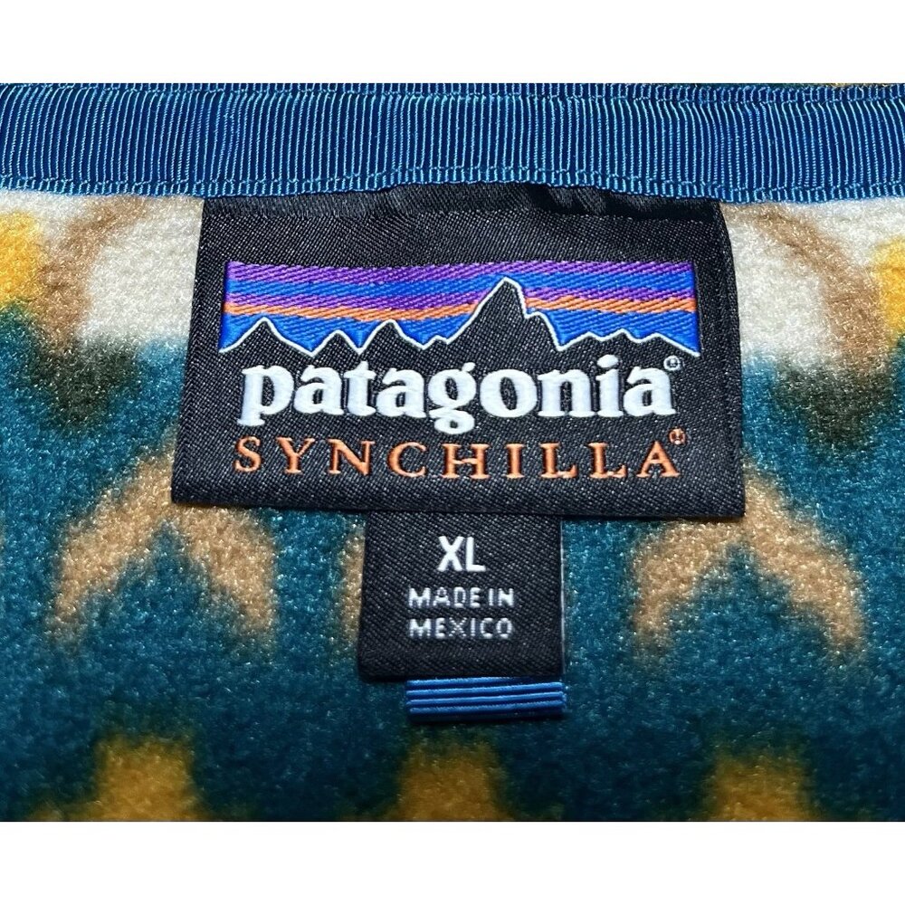 Patagonia Synchilla Cliff Arbor Green Geometric Snap T Fleece Pullover -Men’s XL - Picture 2 of 16